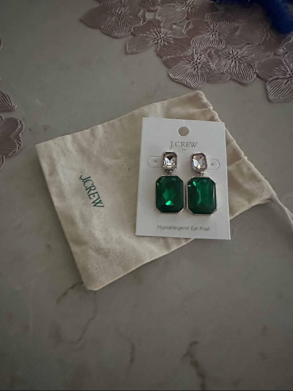 J. Crew Green and Clear Crystal Drop Earrings